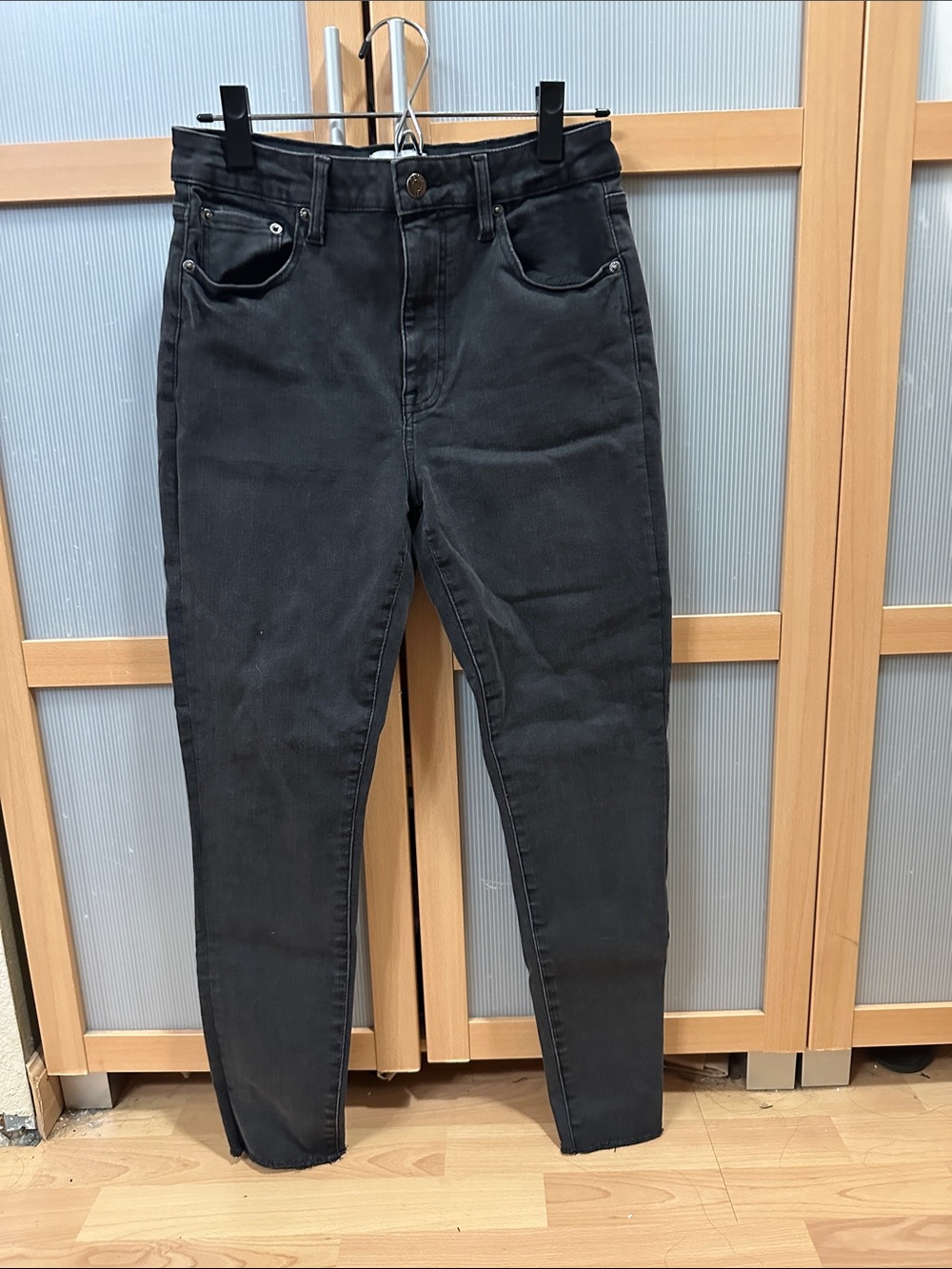 Pistola Aline dark gray high waisted skinny jeans frayed hem
